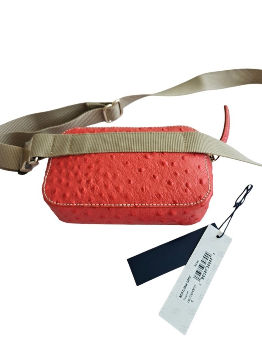 NWT Dooney & Bourke Coral Ostrich Leather Belt & Crossbody  Bag with Tan Strap - Picture 6 of 13